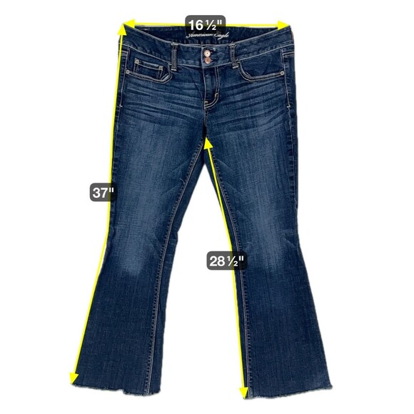 American Eagle Jeans Womens SZ12 Long DK blue Low Rise Bootcut Distressed 33x37 - Picture 2 of 9